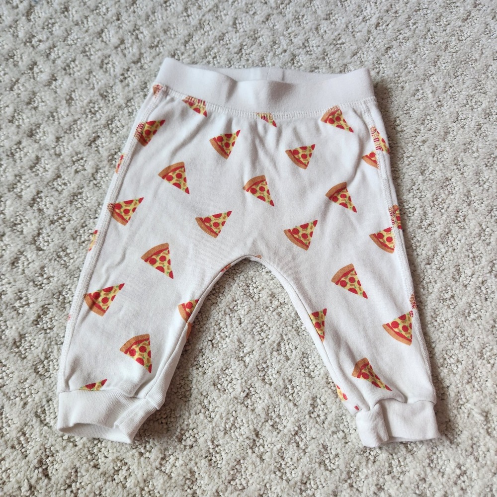 100%‎ Organic Cotton Pizza Print Baby Jogger Pants White size 3-6 Months